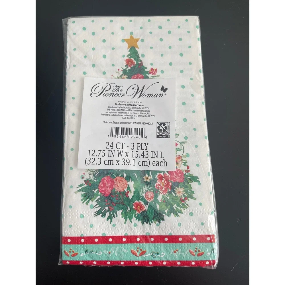 00511 - The Pioneer Woman Christmas Tree Floral Cocktail Napkins 24 Count - 1 pk